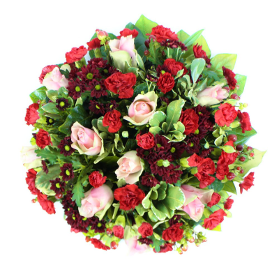 Posy SYM-346 - A lovely red and pink classic funeral posy handmade to order by our funeral tribute specialists and delivered by hand.
